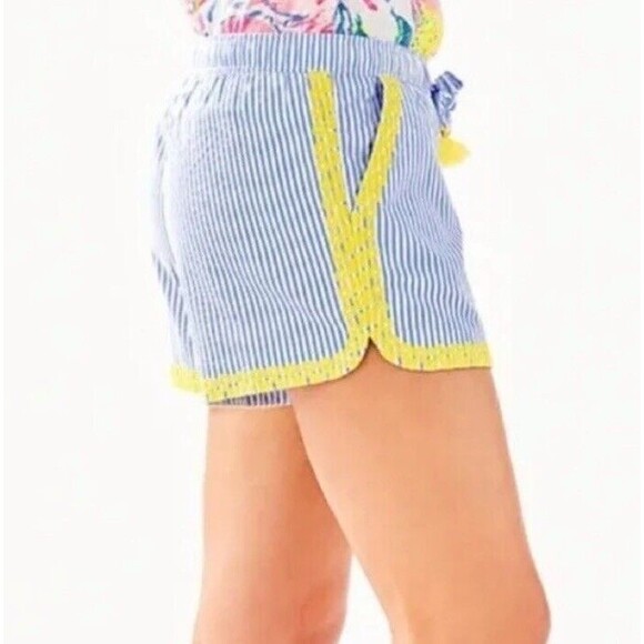 Lilly Pulitzer Size XXS Katia Embroidered Shorts Yellow Blue Peri Swizzle Stripe - Picture 2 of 11